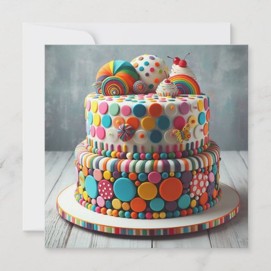 KINDERGEBURTSTAG CAKE FARBIGE FESTIVITÄTEN KARTE (Vorderseite)