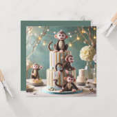KINDERGEBURTSTAG CAKE MIT ADORABLE MONKEYS KARTE (Vorderseite/Rückseite Beispiel)