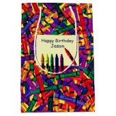 Kindergeburtstag Crayon Individuelle Name Mittlere Geschenktüte (Vorderseite)
