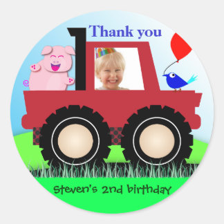 Kindergeburtstag Danke Stickers: Bauer LKW Runder Aufkleber