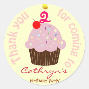 Kindergeburtstag Danke Stickers: Cup Cake Runder Aufkleber