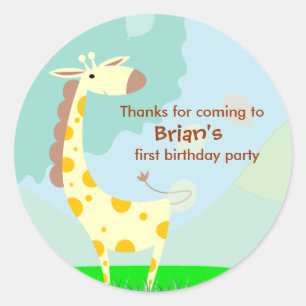 Kindergeburtstag danken Ihnen Aufkleber: Giraffe Runder Aufkleber