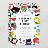 Kindergeburtstag der Chibi Justice League Einladung (Vorne/Hinten)