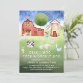 Kindergeburtstag der niedlichen Wasserfarbenfarm Einladung (Stehend Vorderseite)