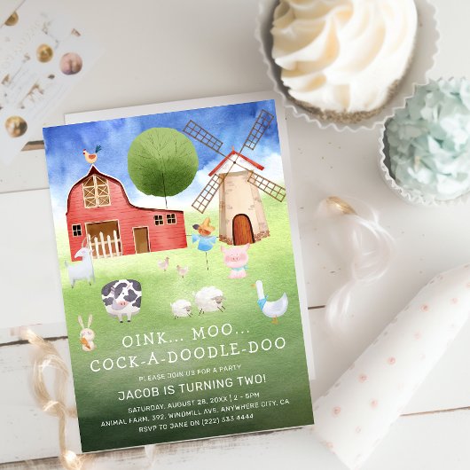 Kindergeburtstag der niedlichen Wasserfarbenfarm Einladung