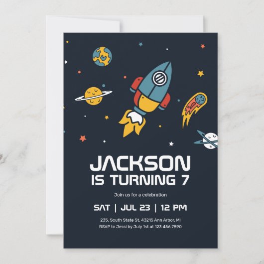 Kindergeburtstag der Raketenastronauten-Weltraumga Einladung (Vorderseite)