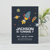 Kindergeburtstag der Raketenastronauten-Weltraumga Einladung (Stehend Vorderseite)