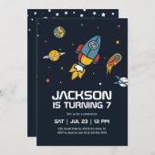 Kindergeburtstag der Raketenastronauten-Weltraumga Einladung (Vorne/Hinten)