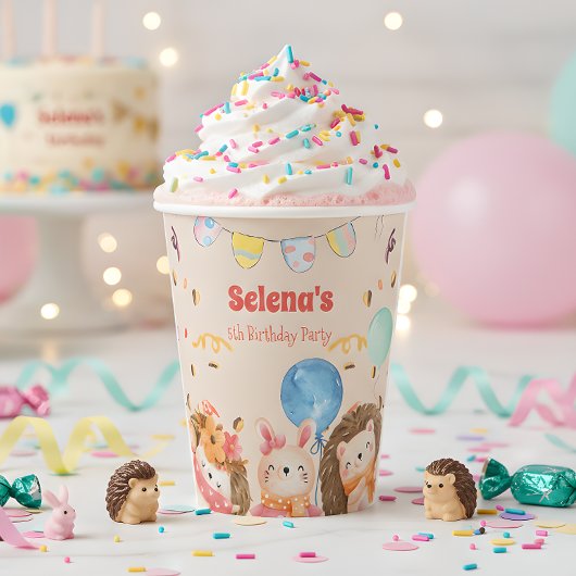 Kindergeburtstag der Waldtiere in Aquarellen Pappbecher