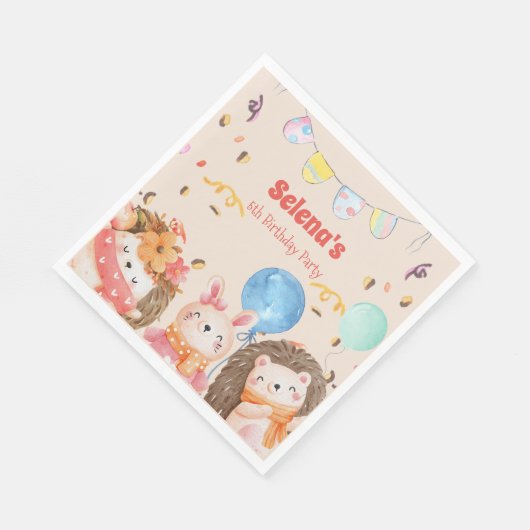 Kindergeburtstag der Waldtiere in Aquarellen Serviette (Ecke)