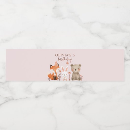 "Kindergeburtstag der Waldtiere Wasserflaschenetikett (Einzelnes Label)