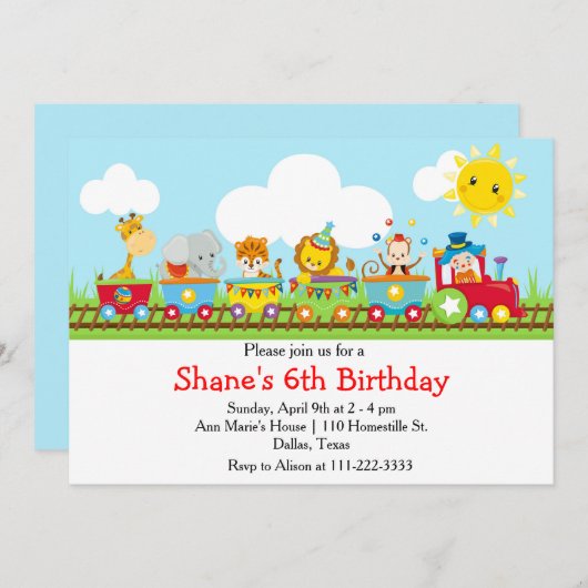 Kindergeburtstag des Circus Train Einladung (Vorne/Hinten)