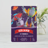 Kindergeburtstag des Weltraumraketenroboters Einla Einladung (Stehend Vorderseite)
