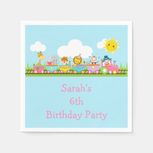 Kindergeburtstag des Zirkus bei Tieren in Rosa Serviette (Vorderseite)