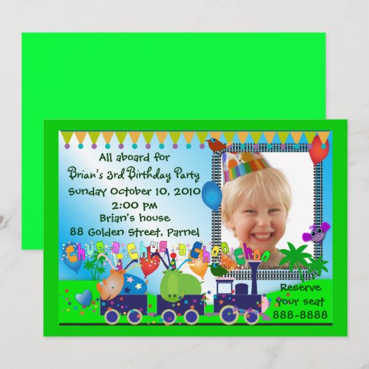 Kindergeburtstag Einladung 019: Zug (Vorne/Hinten)