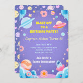 Kindergeburtstag Einladung Card Space Thema (Vorne/Hinten)