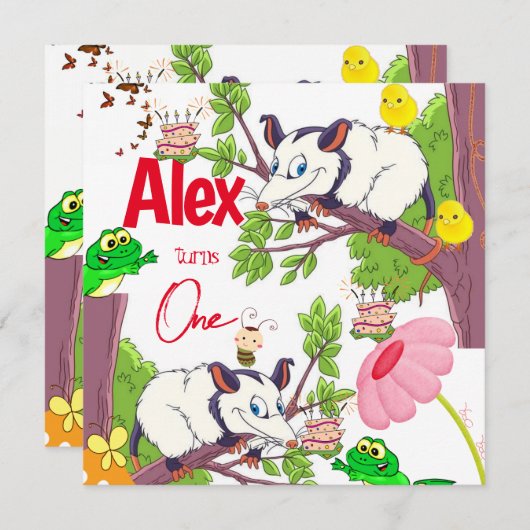 Kindergeburtstag Einladung Possum Frog (Vorne/Hinten)