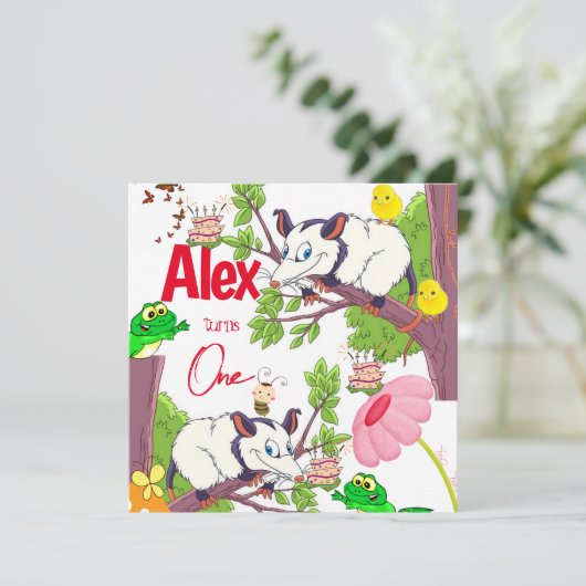 Kindergeburtstag Einladung Possum Frog (Stehend Vorderseite)