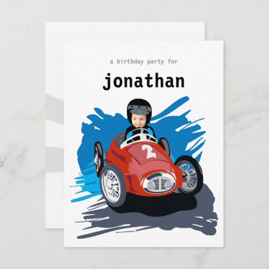 Kindergeburtstag-Einladung - Rennwagen Einladung (Vorne/Hinten)