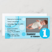 Kindergeburtstag Foto Card Blue Dots (Vorne/Hinten)