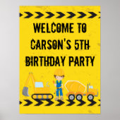 Kindergeburtstag für Baufahrzeuge willkommen Poster (Vorne)