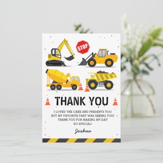 Kindergeburtstag für Baugewerbe Dankeskarte (Stehend Vorderseite)