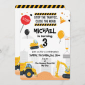 Kindergeburtstag für den Baggerbau Einladung (Vorne/Hinten)