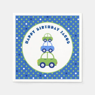 Kindergeburtstag für grüne und blaue Autos Serviette