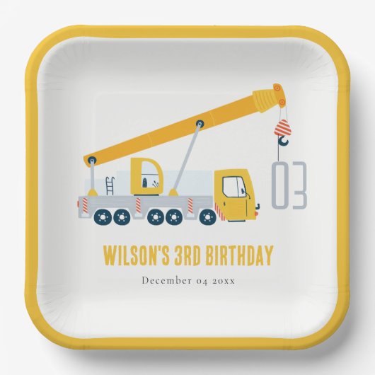 Kindergeburtstag für Kranfahrzeuge Pappteller (Vorderseite)