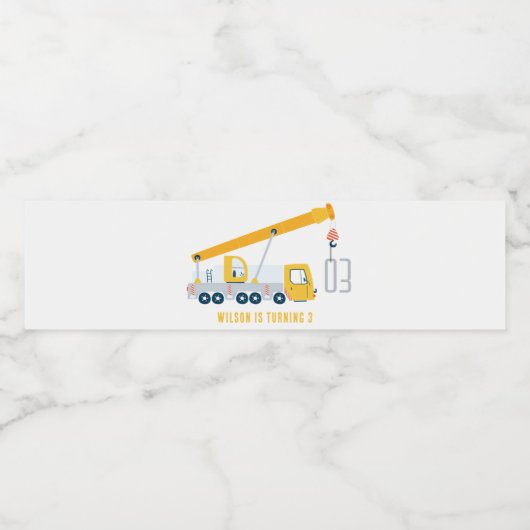 Kindergeburtstag für Kranfahrzeuge Wasserflaschenetikett (Einzelnes Label)