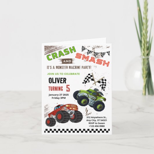 Kindergeburtstag für Monster-Pkw Karte (Vorderseite)