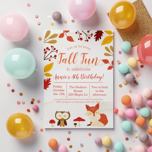 Kindergeburtstag für niedliche Herbstspass-Waldtie Einladung