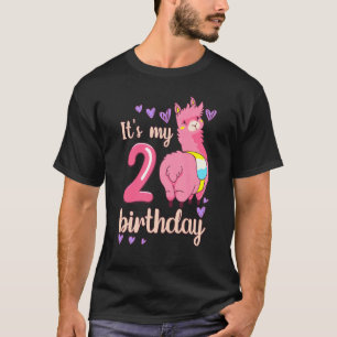 Kindergeburtstag Girl 2 Jahre alter rosa Lama Es i T-Shirt