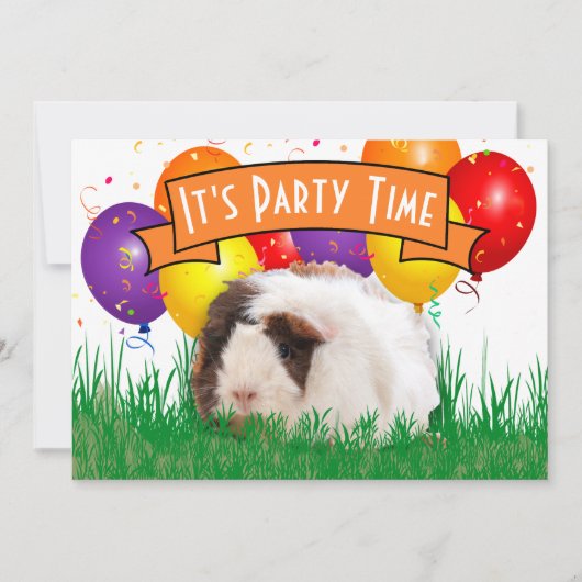 Kindergeburtstag Guinea Schweineborloons Orangefar Einladung (Vorderseite)