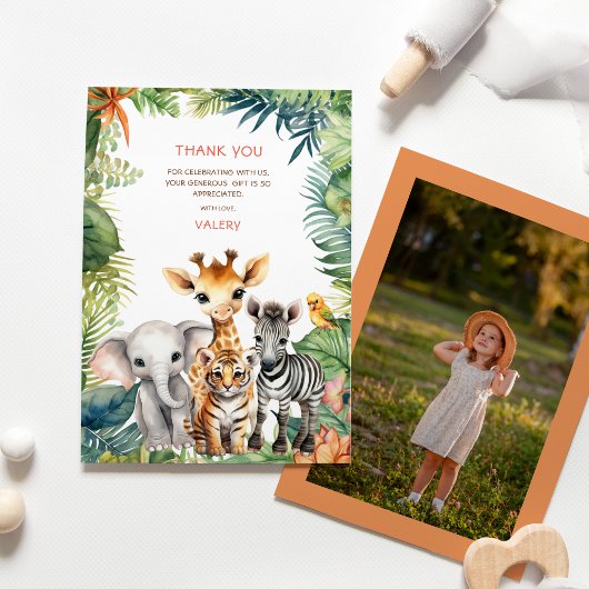 Kindergeburtstag Jungle Safari Tiere für Girl Foto Dankeskarte