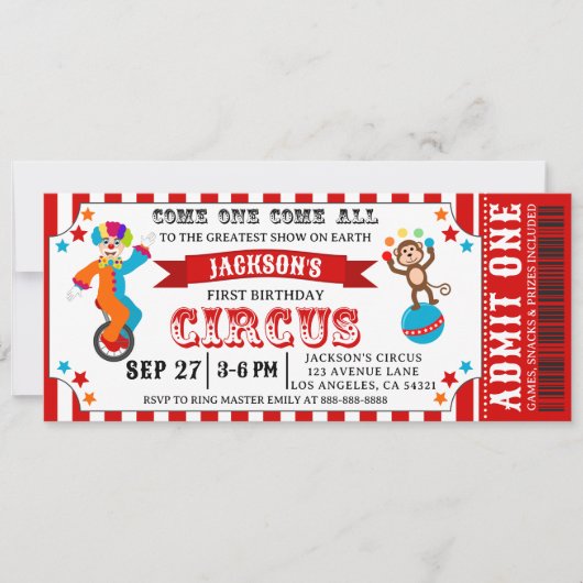 Kindergeburtstag Karneval Festival Ticket Einladung (Vorderseite)