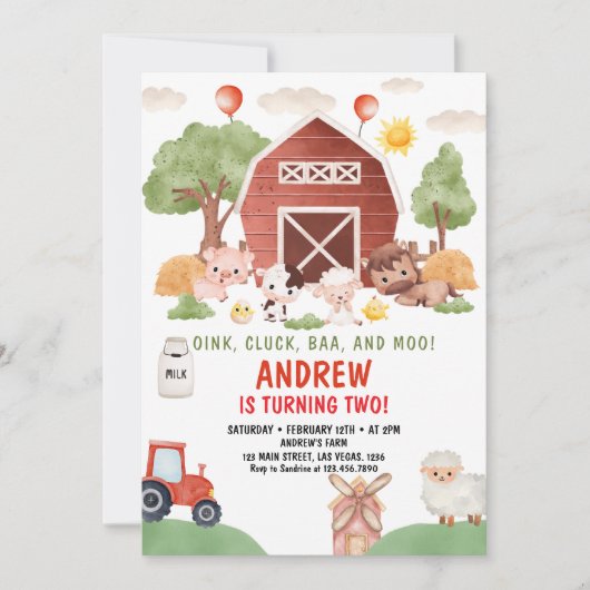 Kindergeburtstag landwirtschaftlicher Nutztiere Einladung (Vorderseite)