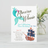 Kindergeburtstag Mermaids und Pirates Einladung (Stehend Vorderseite)