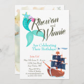 Kindergeburtstag Mermaids und Pirates Einladung (Vorne/Hinten)