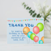 Kindergeburtstag mit bunten Balloons Dankeskarte (Stehend Vorderseite)