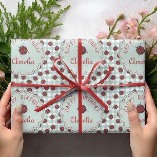 Kindergeburtstag mit roten und blauen Ladybug-Inse Geschenkpapier