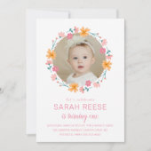 Kindergeburtstag mit zartem Blumenrahmen für Foto Einladung (Vorderseite)