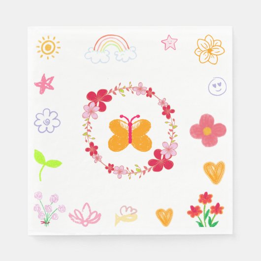 Kindergeburtstag Napkins in Gelb und Lila Serviette (Vorderseite)