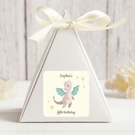 Kindergeburtstag niedlich Pastel Dragons Quadratischer Aufkleber