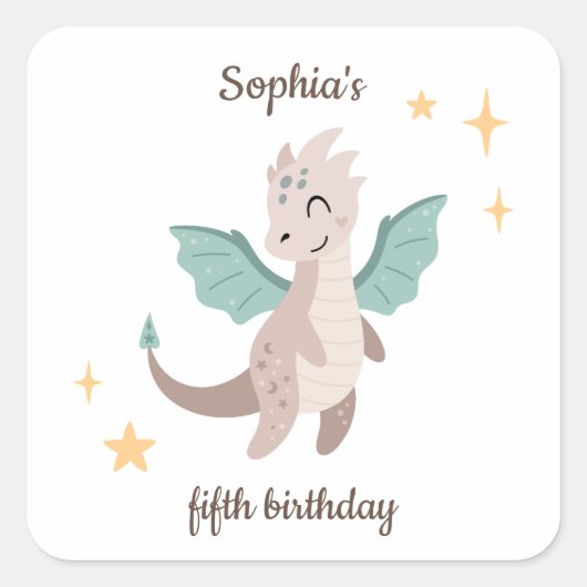 Kindergeburtstag niedlich Pastel Dragons Quadratischer Aufkleber (Vorderseite)