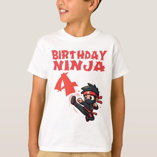 Kindergeburtstag Ninja - 4 Jahre alt T-Shirt (Vorderseite)