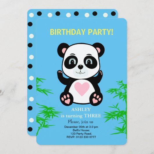 Kindergeburtstag Panda Bear Einladung (Vorne/Hinten)