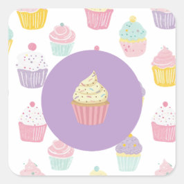 Kindergeburtstag Party cupcake Pastellmuster Quadratischer Aufkleber
