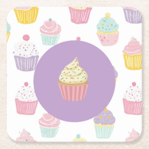 Kindergeburtstag Party cupcake Pastellmuster Rechteckiger Pappuntersetzer