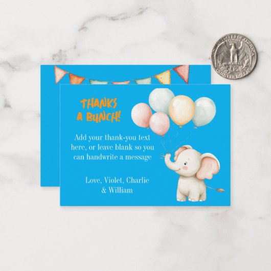 Kindergeburtstag "Party" Dankeschön Karte (Vorderseite/Rückseite Beispiel)